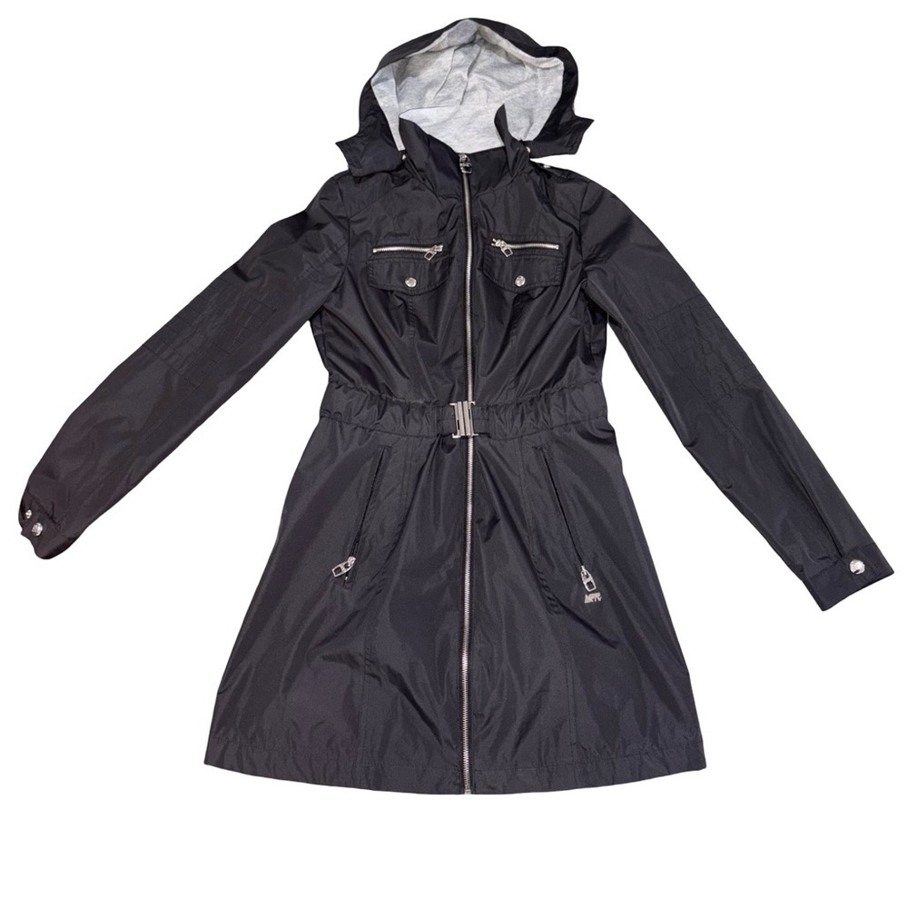 M60 Miss Sixty Black Hooded Trench Coat Jacket Belted Size S